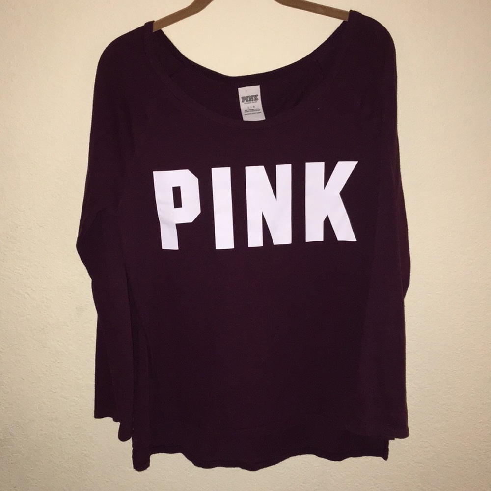 PINK maroon long sleeve logo shirt